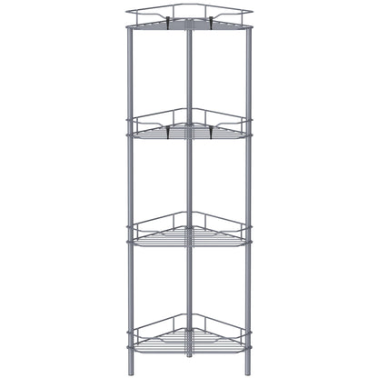 HuggieGems 4 Tier Floor Standing Corner Shower Caddy Organizer Shelf with Hooks, Bathroom Shelves Stand Rack, Black