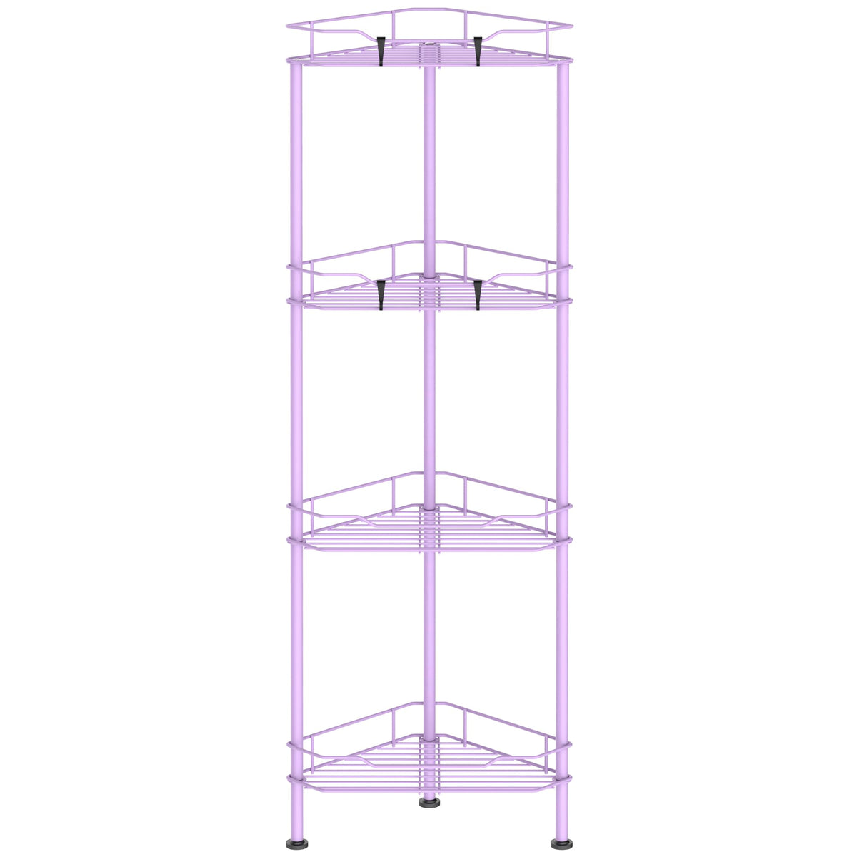 HuggieGems 4 Tier Floor Standing Corner Shower Caddy Organizer Shelf with Hooks, Bathroom Shelves Stand Rack, Black