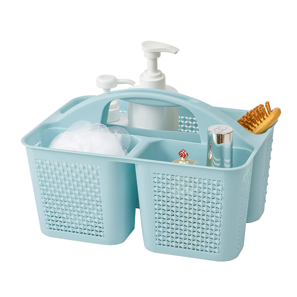 Plastic Portable Shower Caddy Basket with Handle, 3 Compartments, Grey