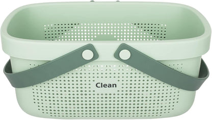 JiatuA Plastic Storage Basket with Handle Portable Shower Caddy Tote Organizer Basket Bin for Bathroom Kitchen Dorm Room Bedroom, Green