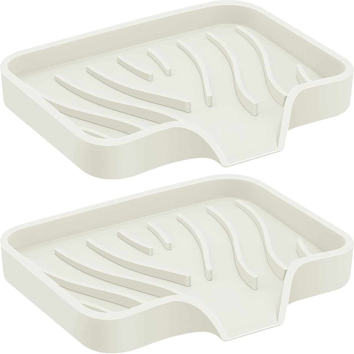 2PCS Self Draining Soap Holder,Spofit Silicone Soap Dish, Suitable for for Kitchen, Bathroom, Shower, Bath Tub,Soap Container (Beige)