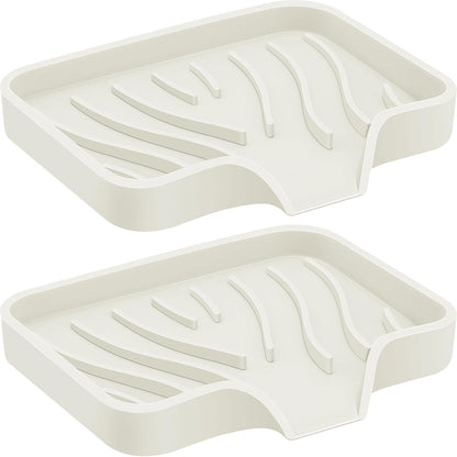 2PCS Self Draining Soap Holder,Spofit Silicone Soap Dish, Suitable for for Kitchen, Bathroom, Shower, Bath Tub,Soap Container (Beige)