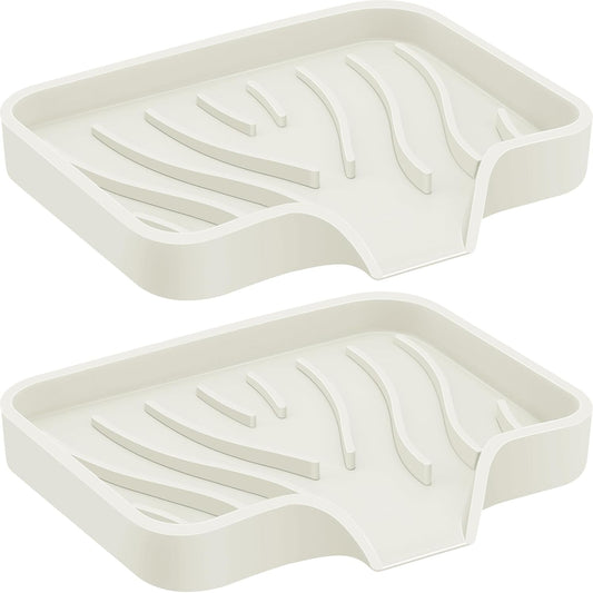 2PCS Self Draining Soap Holder,Spofit Silicone Soap Dish, Suitable for for Kitchen, Bathroom, Shower, Bath Tub,Soap Container (Beige)