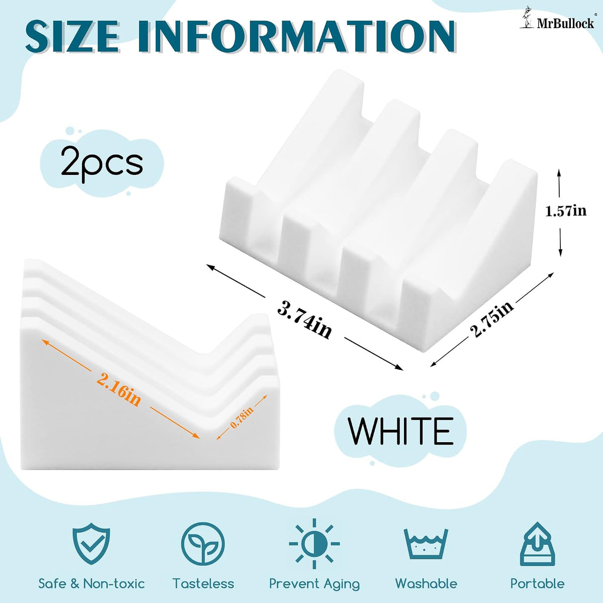 Self Draining Silicone Soap Dish Holder Waterfall Tray, 2 Pack White