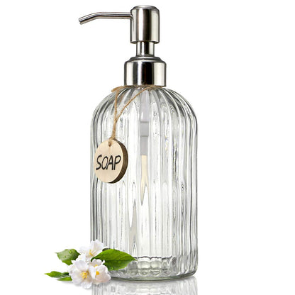 JASAI 18Oz Simple Glass Soap Dispenser with Black Rust Proof Pump.