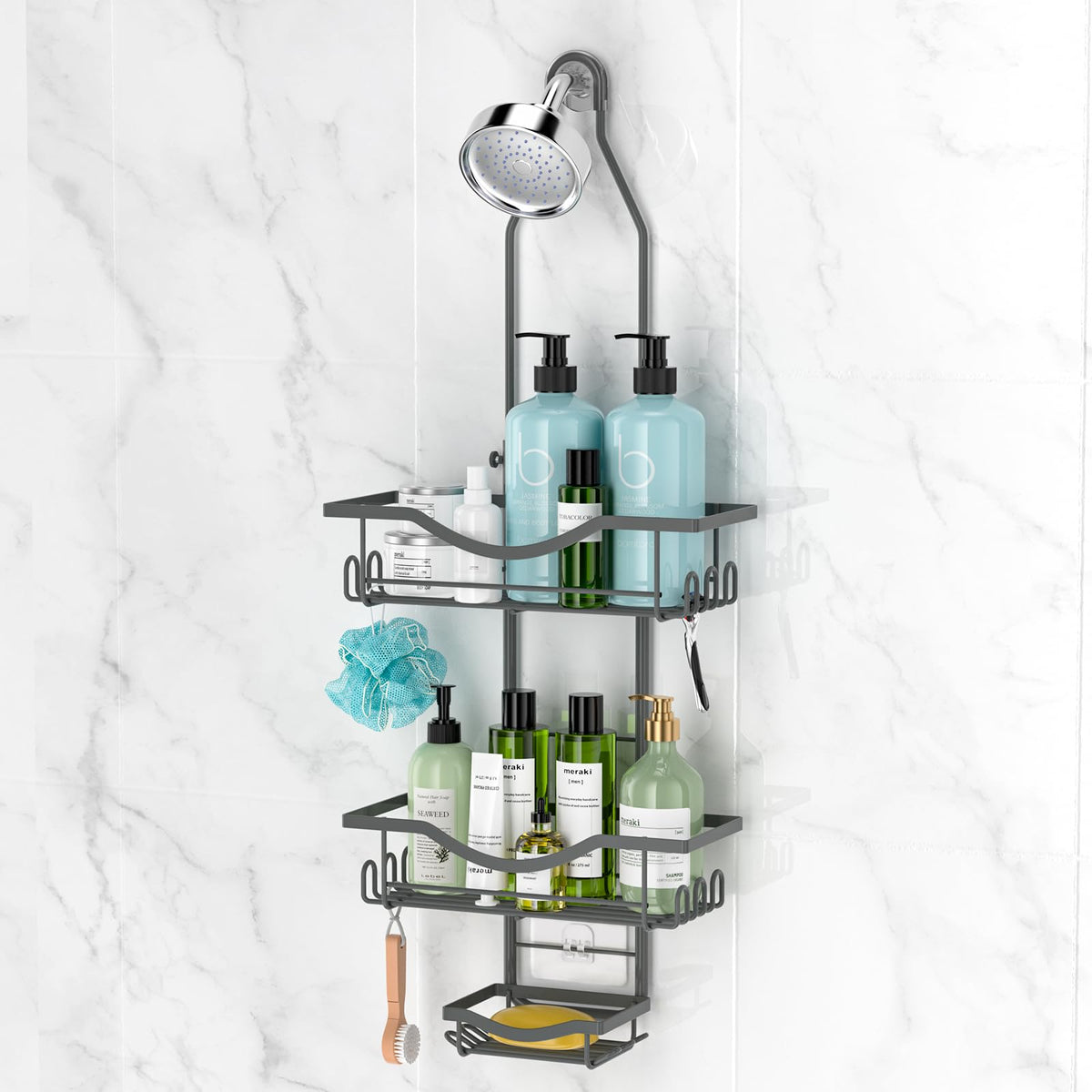REINHARDT Adjustable Shower Caddy Hanging for Handheld Showerheads, Black