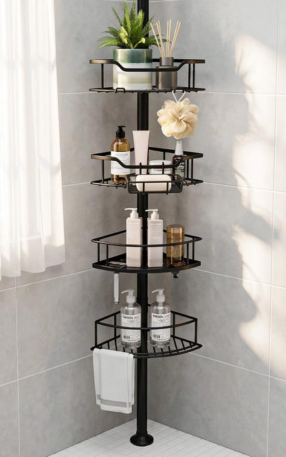 Corner Shower Caddy Tension Pole, Bathroom Organizer for Renters