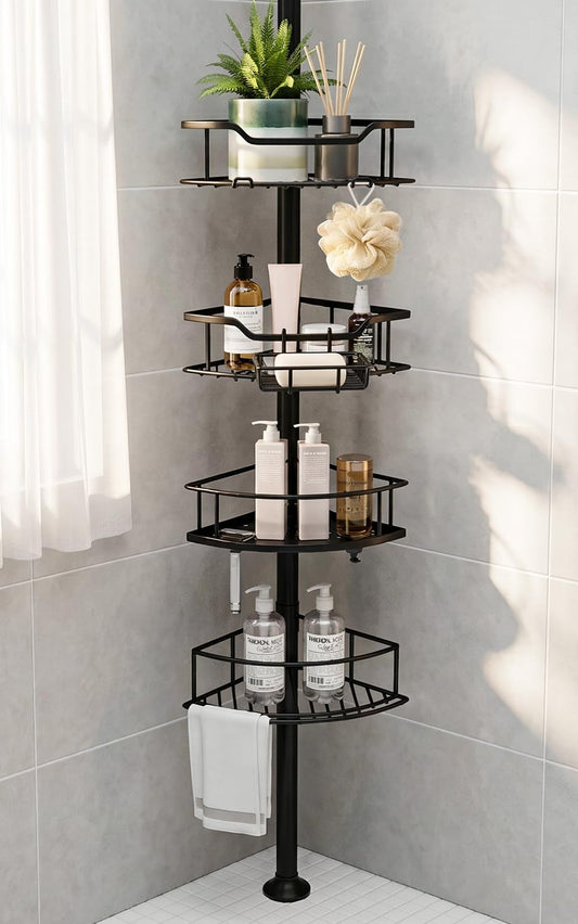 Corner Shower Caddy Tension Pole, Bathroom Organizer for Renters