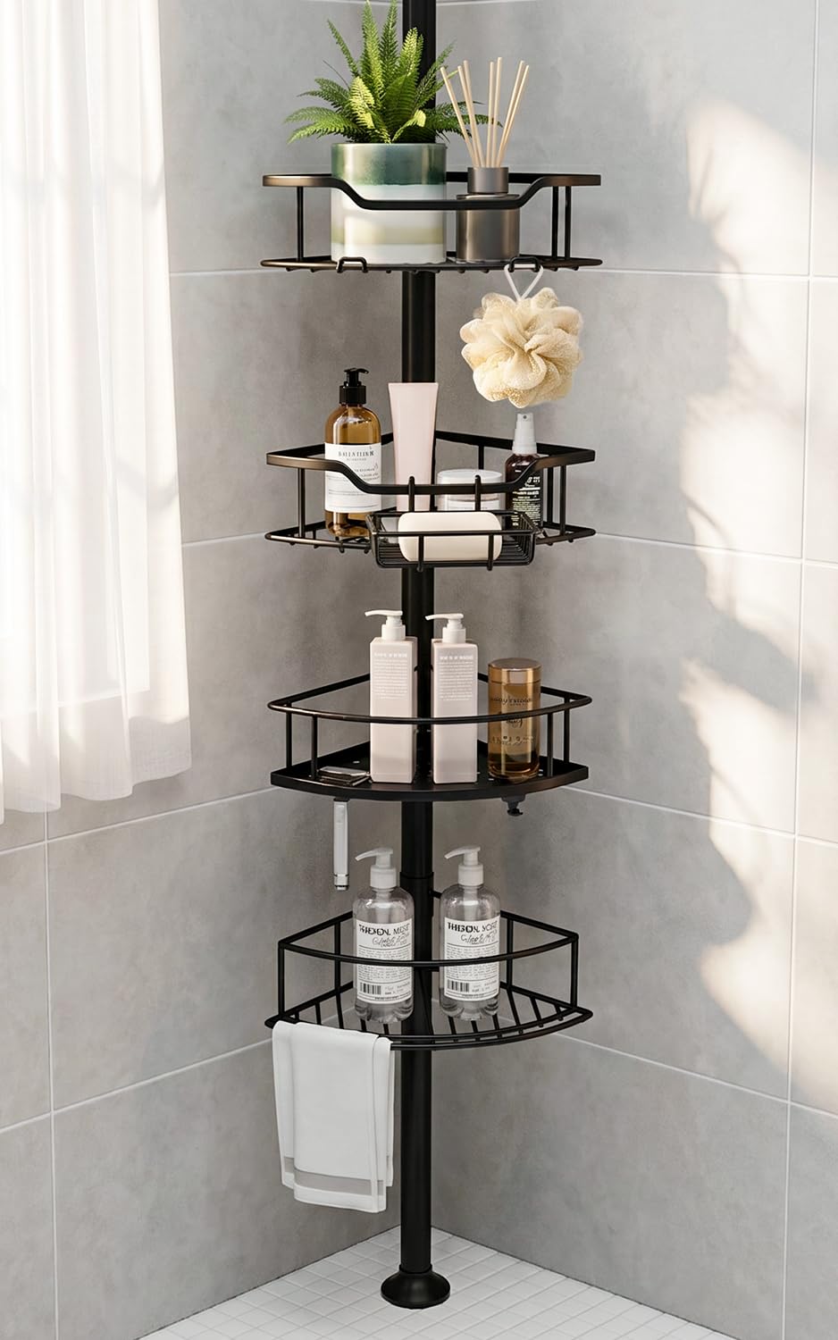Corner Shower Caddy Tension Pole, Bathroom Organizer for Renters