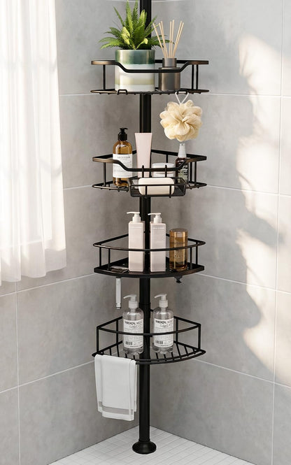 Corner Shower Caddy Tension Pole, Bathroom Organizer for Renters