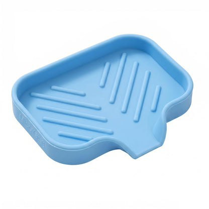 MicoYang Silicone Soap Dish with Drain Spout, Self-Draining Sink Organizer Tray for Bathroom and Kitchen, Sponges, Dispensers and Soap Holder, Non-Slip and Dishwasher Safe, White (Compact, 4.9"×3.2")