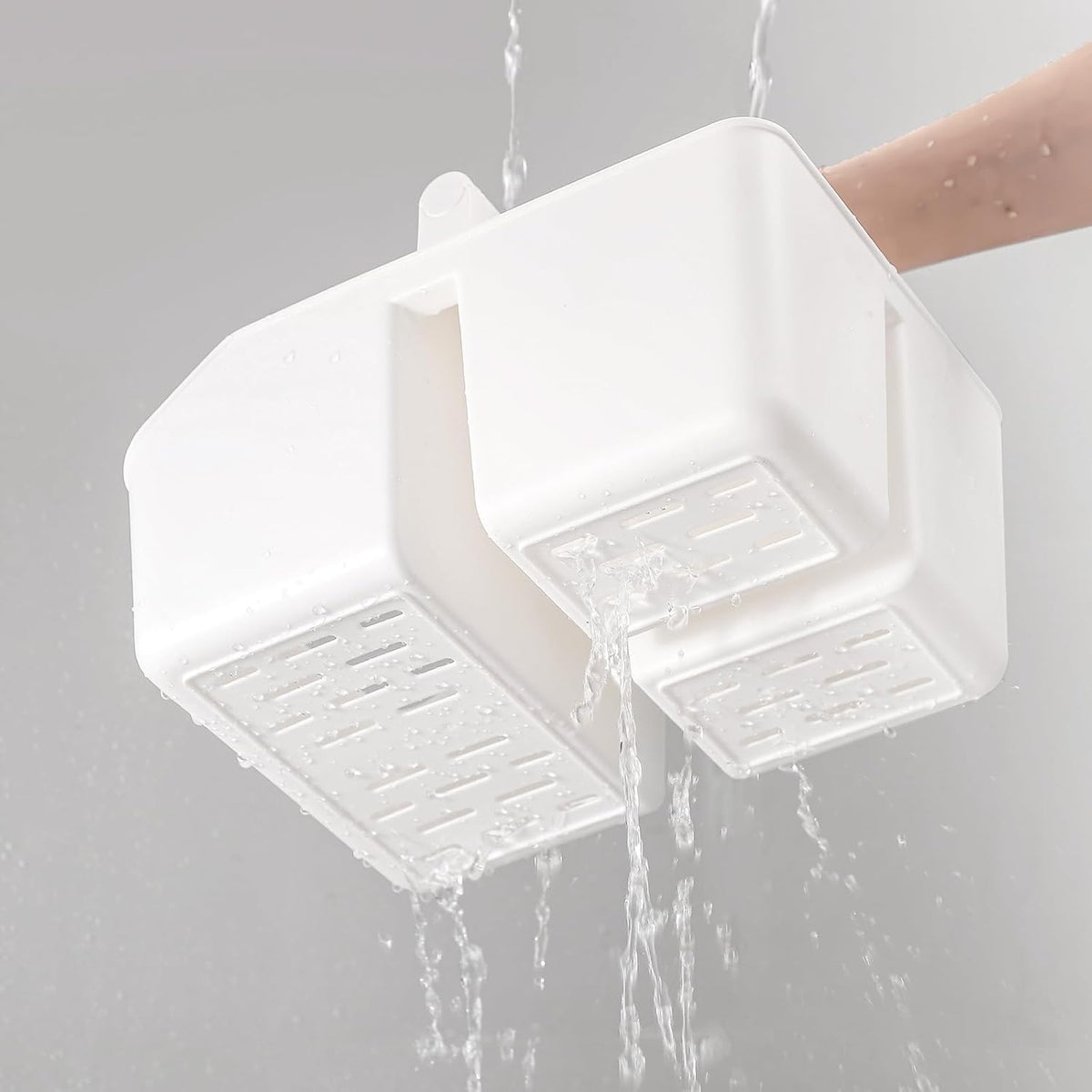 rejomiik Plastic Shower Caddy, Portable Basket with Bamboo Handle, White