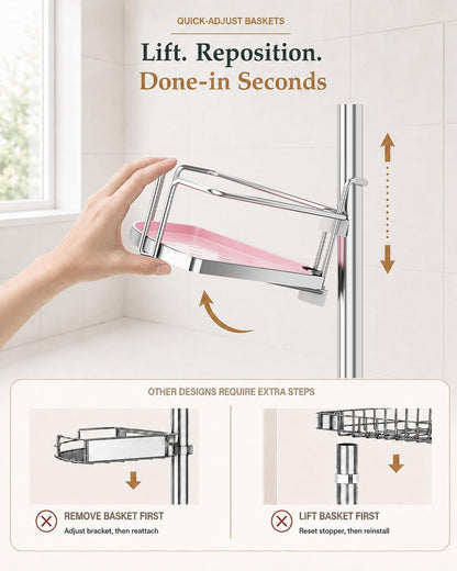 ALLZONE Two-Tone Corner Shower Caddy Tension Pole for Bath Shampoo Storage