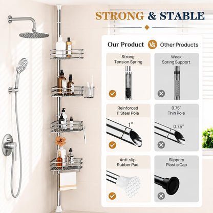 SEIRIONE Rustproof Corner Shower Caddy Tension Pole for Bathroom Storage