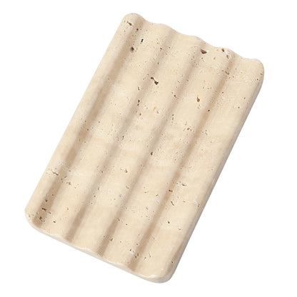 Koville African Natural Marble Soap Dish for Shower, Stone Soap Tray for Bathroom, Bar Soap Holder for Sink, Stripe Grooves Soap Saver Stone Dish Keep Bars Dry Easy Clean (Namib Bianco)