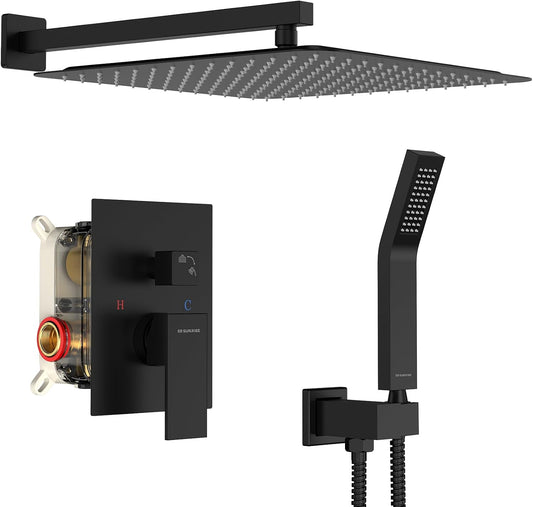 SR SUN RISE Shower Faucet Set 16-Inch Rainfall Shower Head Matte Black