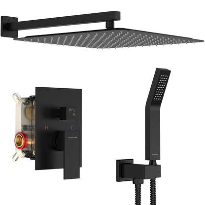 SR SUN RISE Shower Faucet Set 16-Inch Rainfall Shower Head Matte Black
