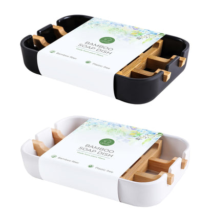 Soap Dishes for Bar Soap,2 Pack Environmentally-Friendly Bathroom Soap Dishes (Removable),2Pcs/Set Bamboo Soap Dishes Holder,Bathroom Sink Soap Dish,White