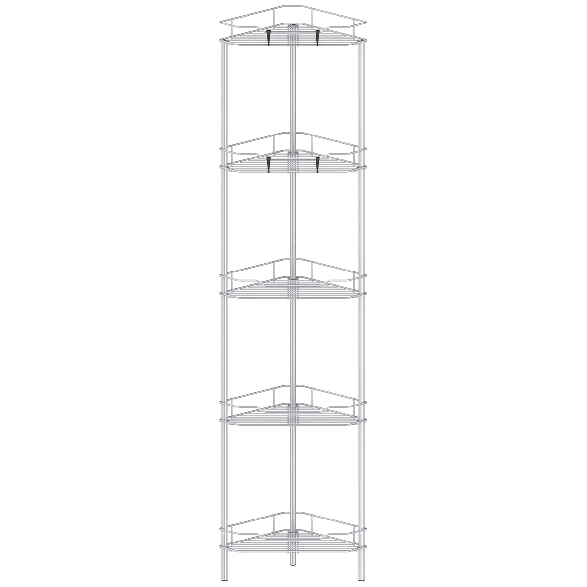 HuggieGems 4 Tier Floor Standing Corner Shower Caddy Organizer Shelf with Hooks, Bathroom Shelves Stand Rack, Black