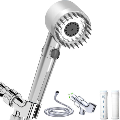 Shower Head with Handheld, Shower Heads High Pressure, High Flow Even with Low Water Pressure-Hand Held Showerhead Set,3 Modes Filtered Showerhead with 59″Replacement Hose/Bracket/Cotton Filters