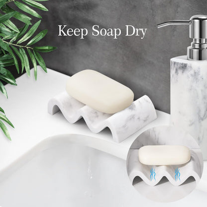 Luxspire Wave Soap Dish, Self-Draining Resin Holder, Gravel White