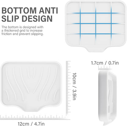 Silicone Soap Dish with Drain, SAISN Kitchen Soap Tray for Shower 2 Pack Self Draining Soap Dish Soft Bathroom Soap Holder for Kitchen Sink Flexible Portable Soap Saver, White