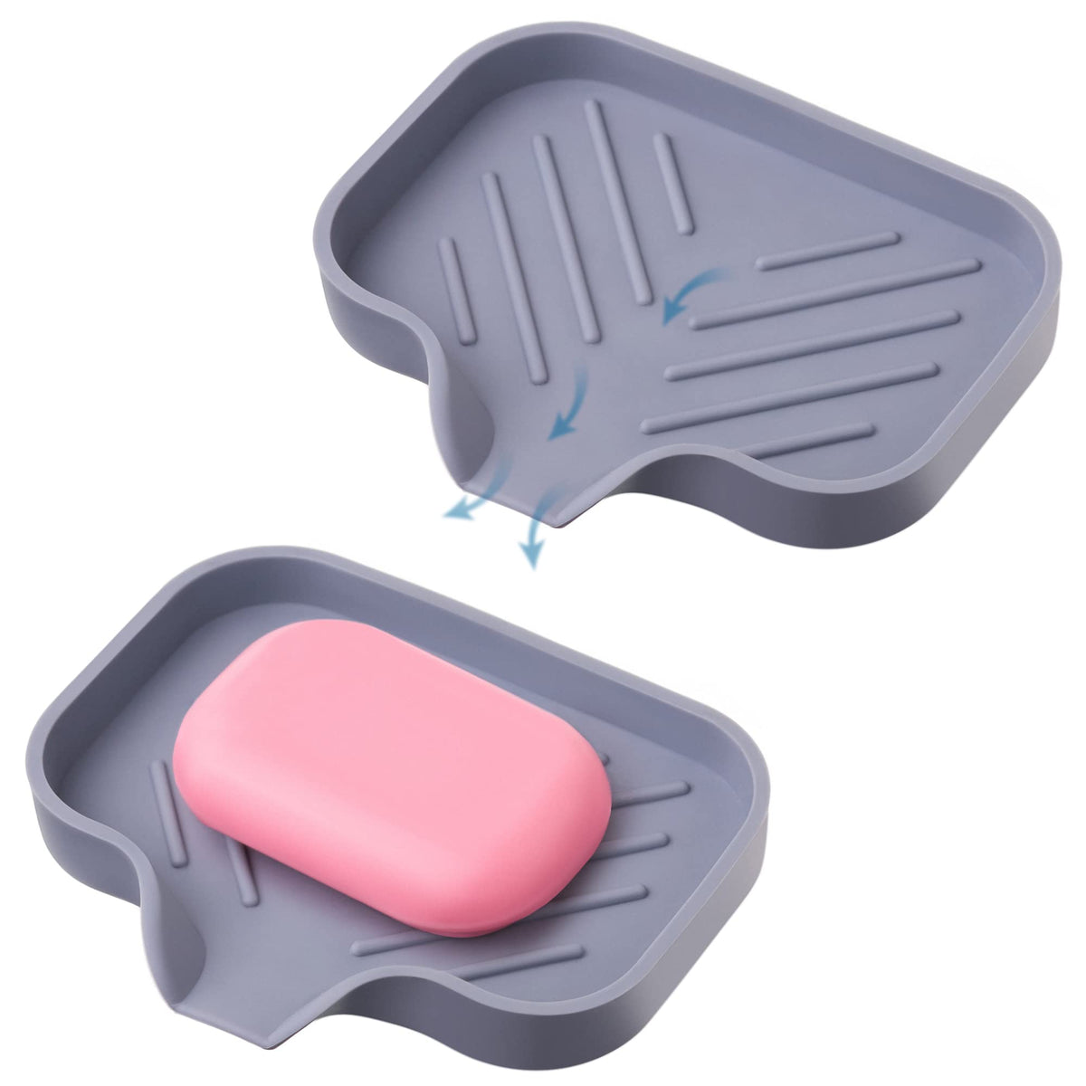 Silicone Soap Bar Holder: Premium Gray Self-Draining Soap Dish - Elegant Shower & Bathroom Solution
