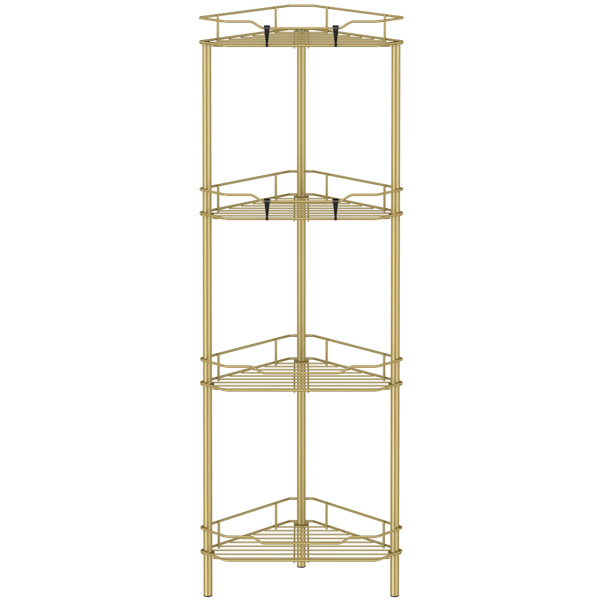 HuggieGems 4 Tier Floor Standing Corner Shower Caddy Organizer Shelf with Hooks, Bathroom Shelves Stand Rack, Black