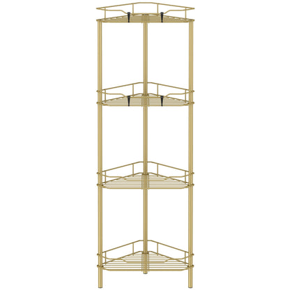 HuggieGems 4 Tier Floor Standing Corner Shower Caddy Organizer Shelf with Hooks, Bathroom Shelves Stand Rack, Black