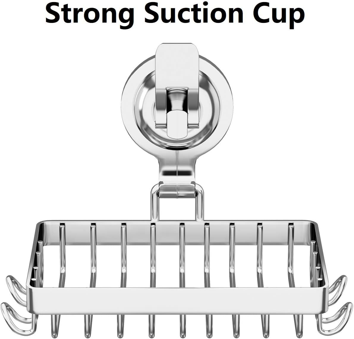 Soap Holder Shower, Suction Cup Soap Dish for Shower with 4 Hooks, 304 Stainless Steel, Silver
