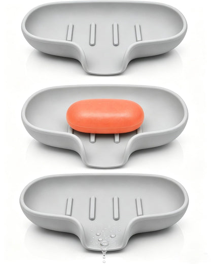 3 Pack Silicone Soap Dish for Shower, Bar Soap Holder with Drain Spout
