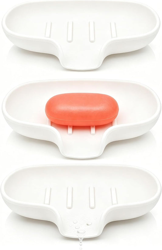 3 Pack Silicone Soap Dish for Shower, Bar Soap Holder with Drain Spout