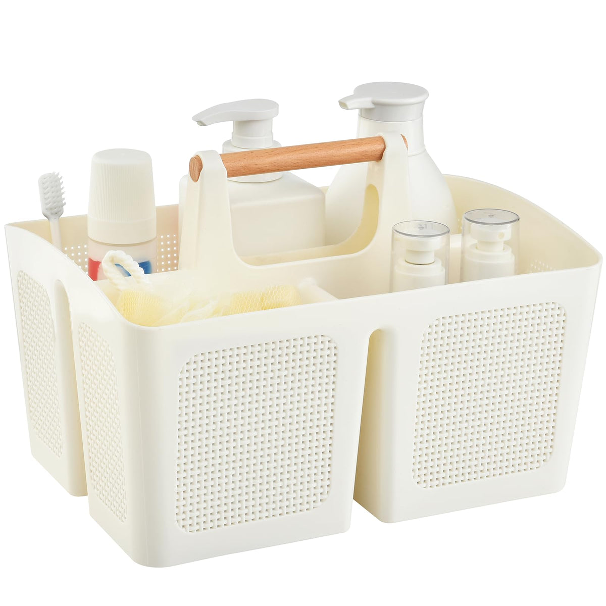 ALINK Portable Shower Caddy Basket with Compartments, Plastic Divided Cleaning Caddy Organizer Storage Tote with Handle for Bathroom, College, Dorm Room Essentials, Black