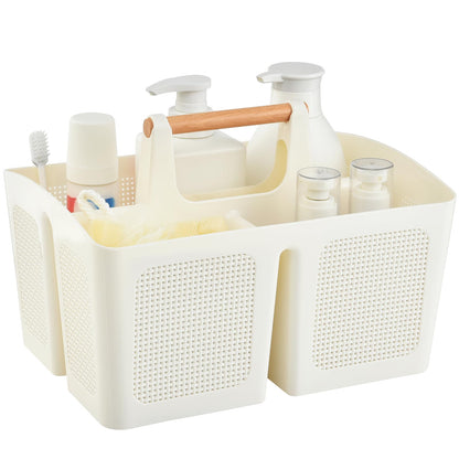 ALINK Portable Shower Caddy Basket with Compartments, Plastic Divided Cleaning Caddy Organizer Storage Tote with Handle for Bathroom, College, Dorm Room Essentials, Black
