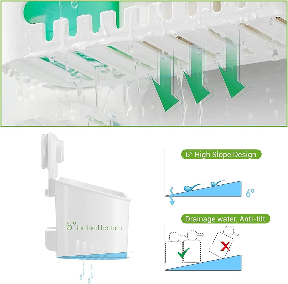 LUXEAR Suction Cup Shower Caddy, No Drilling Shower Caddy, White