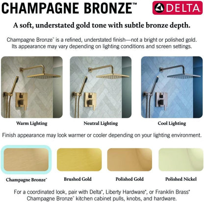 Delta Modern Square Shower System Faucet Set, Brushed Gold 6.5-inch Shower Head and Handle Set, Valve Trim Kit, Champagne Bronze T342703-CZ (Valve Not Included)