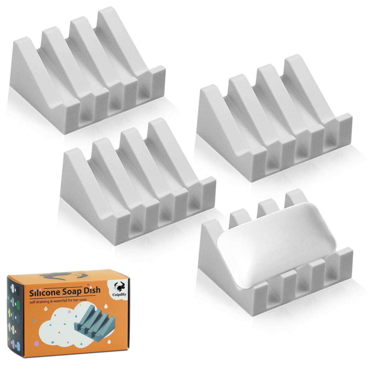 Self Draining Soap Dish Holder,Silicone Soap Dish,for Bathroom,Kitchen, Sponges，Can Extend Soap Life，Keep Soap Bars Dry and Easy Cleaning (White,1-Pack)