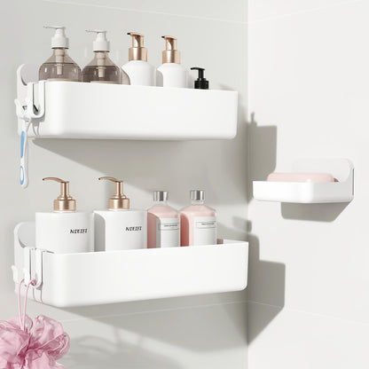 Nieifi Adhesive Shower Shelves, Clear, 5 Pieces