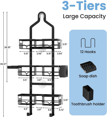 Shower Caddy Hanging, 3-Tier Hanging Shower Caddy Over Showerhead & Door