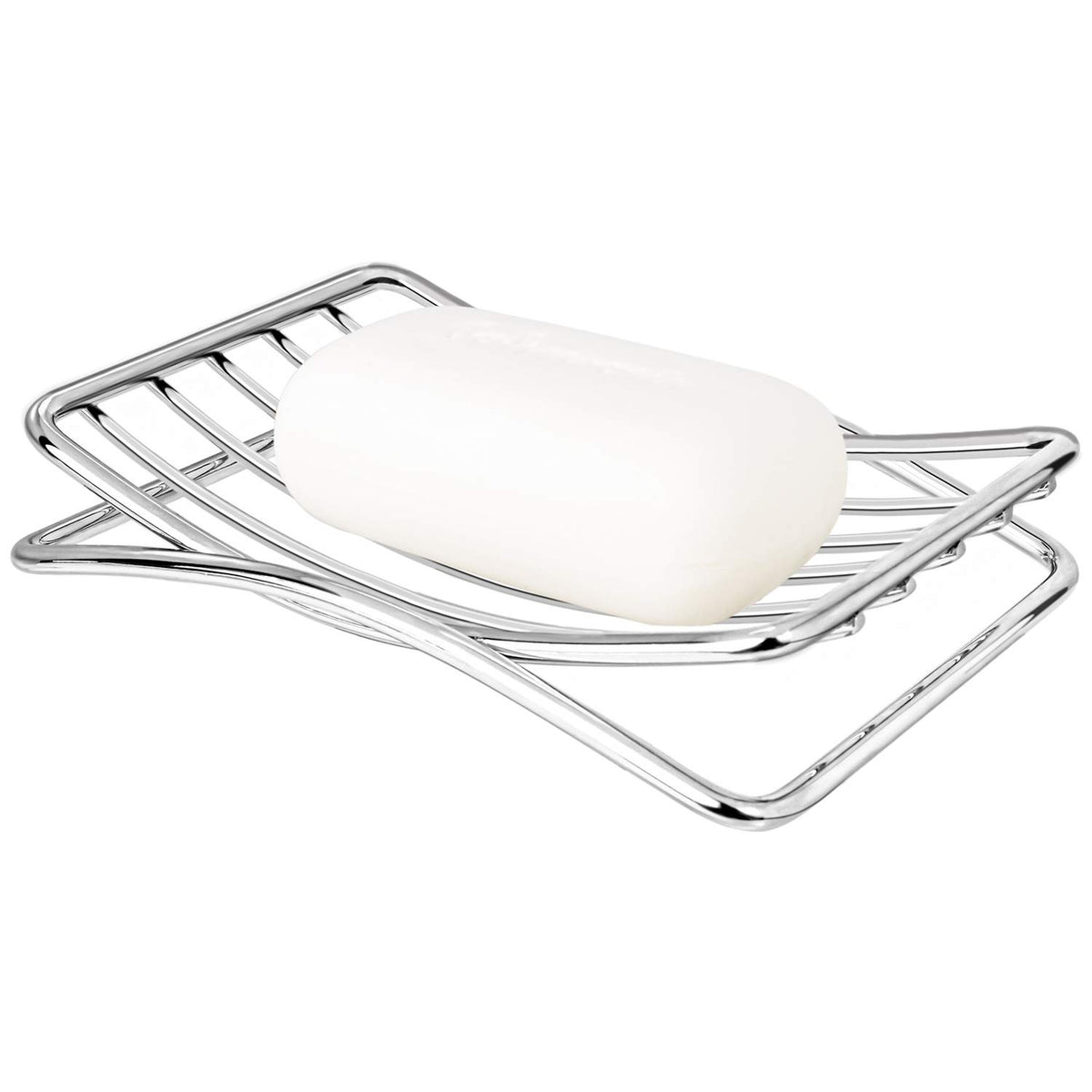 Soap Dish, Stainless Steel Bar Soap Holder for Shower, Self Draining Stand Soap Saver for Bathroom, Kicthen Sink and Countertop, Chrome 1-Pack