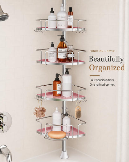 ALLZONE Two-Tone Corner Shower Caddy Tension Pole for Bath Shampoo Storage