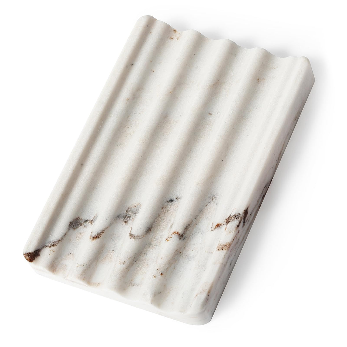 Koville African Natural Marble Soap Dish for Shower, Stone Soap Tray for Bathroom, Bar Soap Holder for Sink, Stripe Grooves Soap Saver Stone Dish Keep Bars Dry Easy Clean (Namib Bianco)