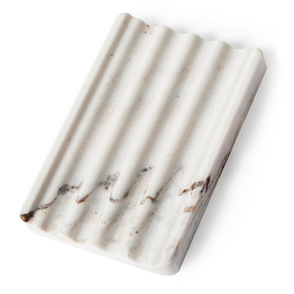 Koville African Natural Marble Soap Dish for Shower, Stone Soap Tray for Bathroom, Bar Soap Holder for Sink, Stripe Grooves Soap Saver Stone Dish Keep Bars Dry Easy Clean (Namib Bianco)