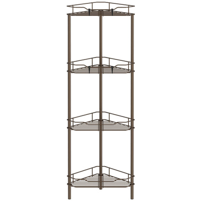 HuggieGems 4 Tier Floor Standing Corner Shower Caddy Organizer Shelf with Hooks, Bathroom Shelves Stand Rack, Black