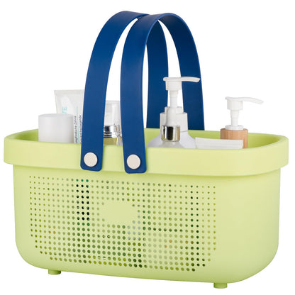 JiatuA Plastic Storage Basket with Handle Portable Shower Caddy Tote Organizer Basket Bin for Bathroom Kitchen Dorm Room Bedroom, Green