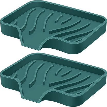 Silicone Soap Dish with Drain, SAISN Kitchen Soap Tray for Shower 2 Pack Self Draining Soap Dish Soft Bathroom Soap Holder for Kitchen Sink Flexible Portable Soap Saver, White