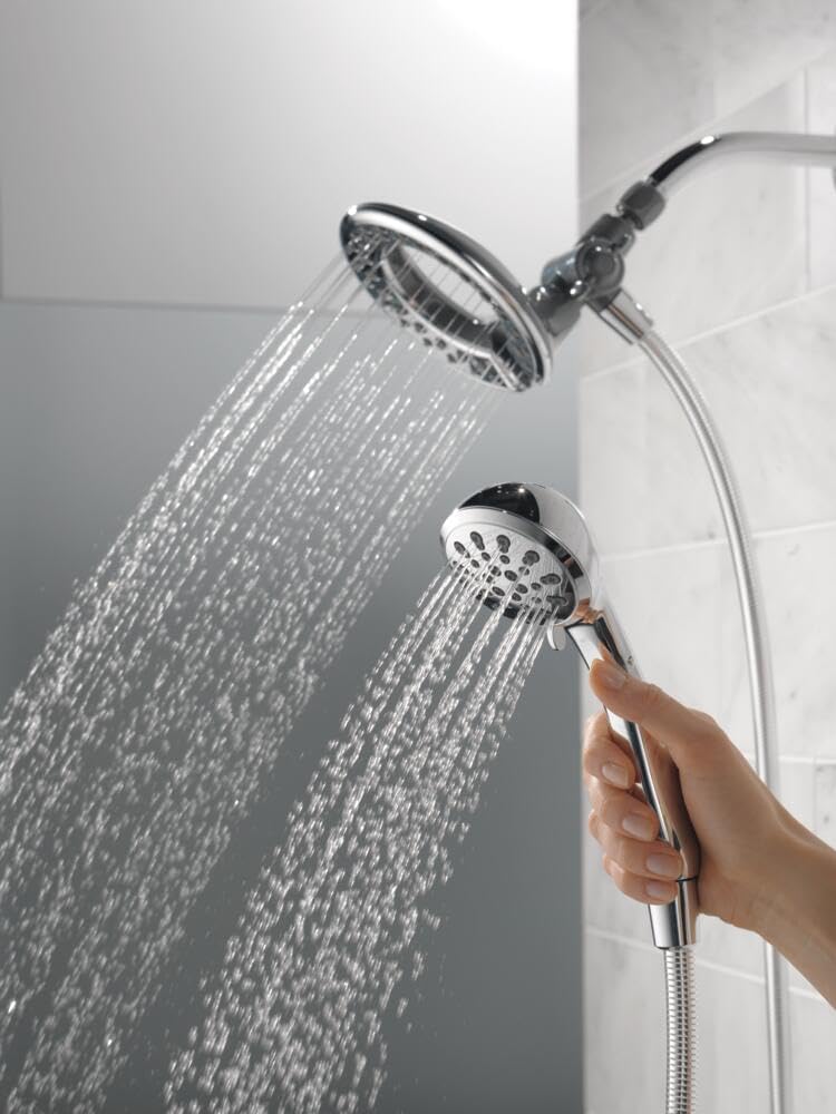 Delta 4-Setting In2ition 2-in-1 Dual Shower Head with HandHeld Spray, Chrome Detachable Shower Head with Hose, Showerhead, 1.75 GPM Flow Rate, Chrome 75486C