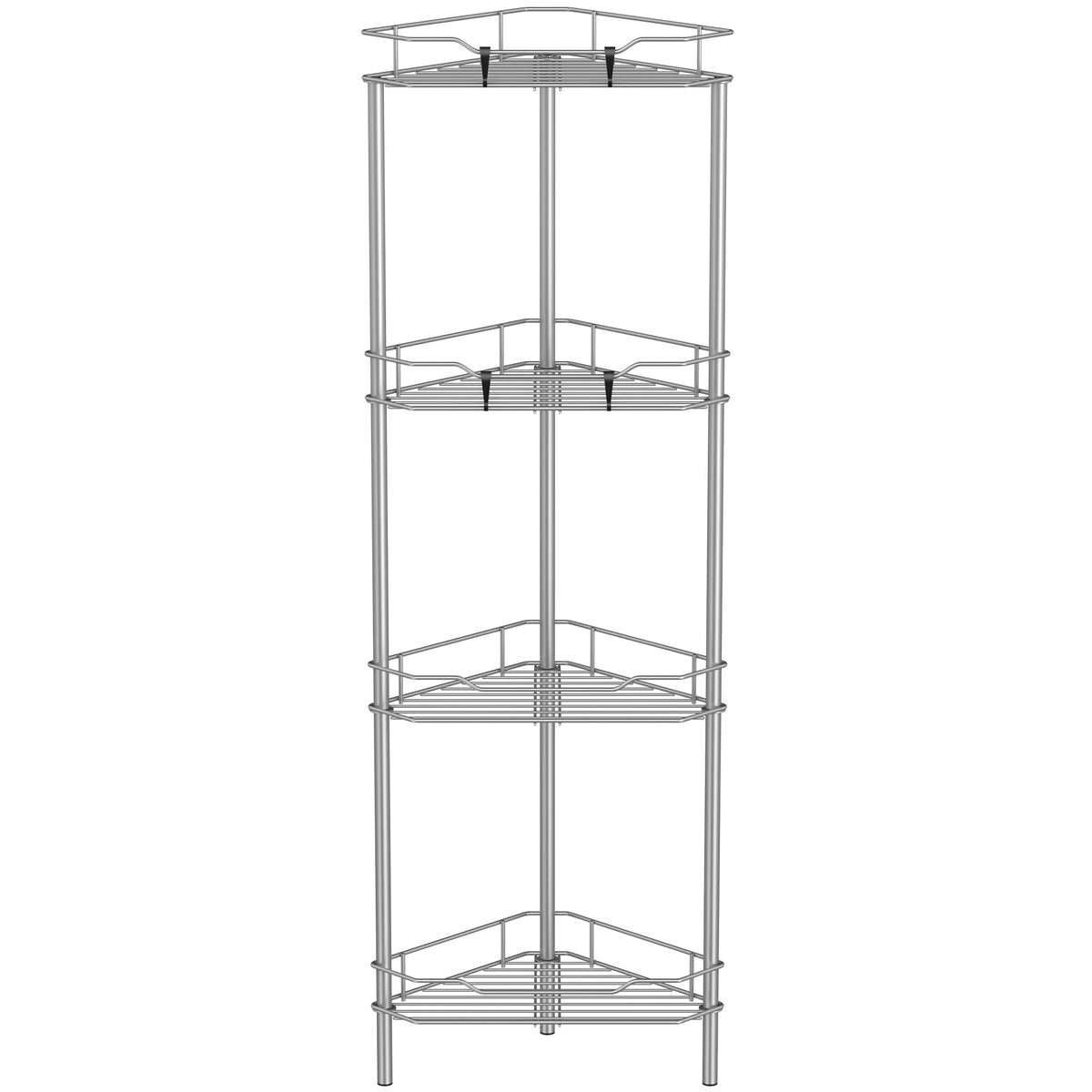 HuggieGems 4 Tier Floor Standing Corner Shower Caddy Organizer Shelf with Hooks, Bathroom Shelves Stand Rack, Black