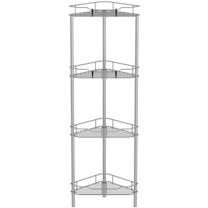 HuggieGems 4 Tier Floor Standing Corner Shower Caddy Organizer Shelf with Hooks, Bathroom Shelves Stand Rack, Black