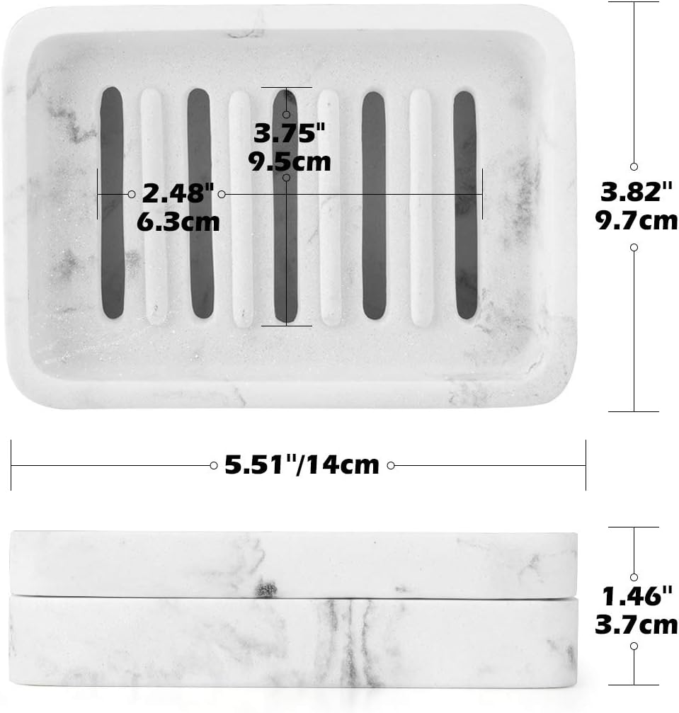 Luxspire Soap Dish Tray, Double Layer Soap Holder, White Marble
